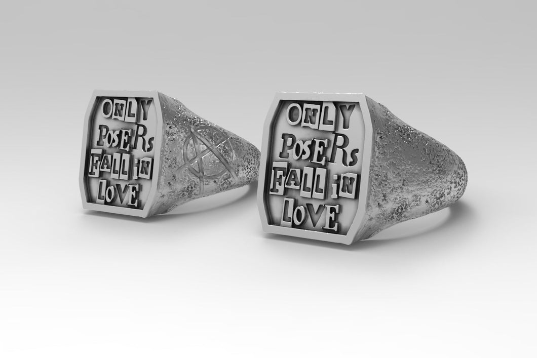 ILAH ONLY POSERS FALL IN LOVE SIGNET RING SILVER